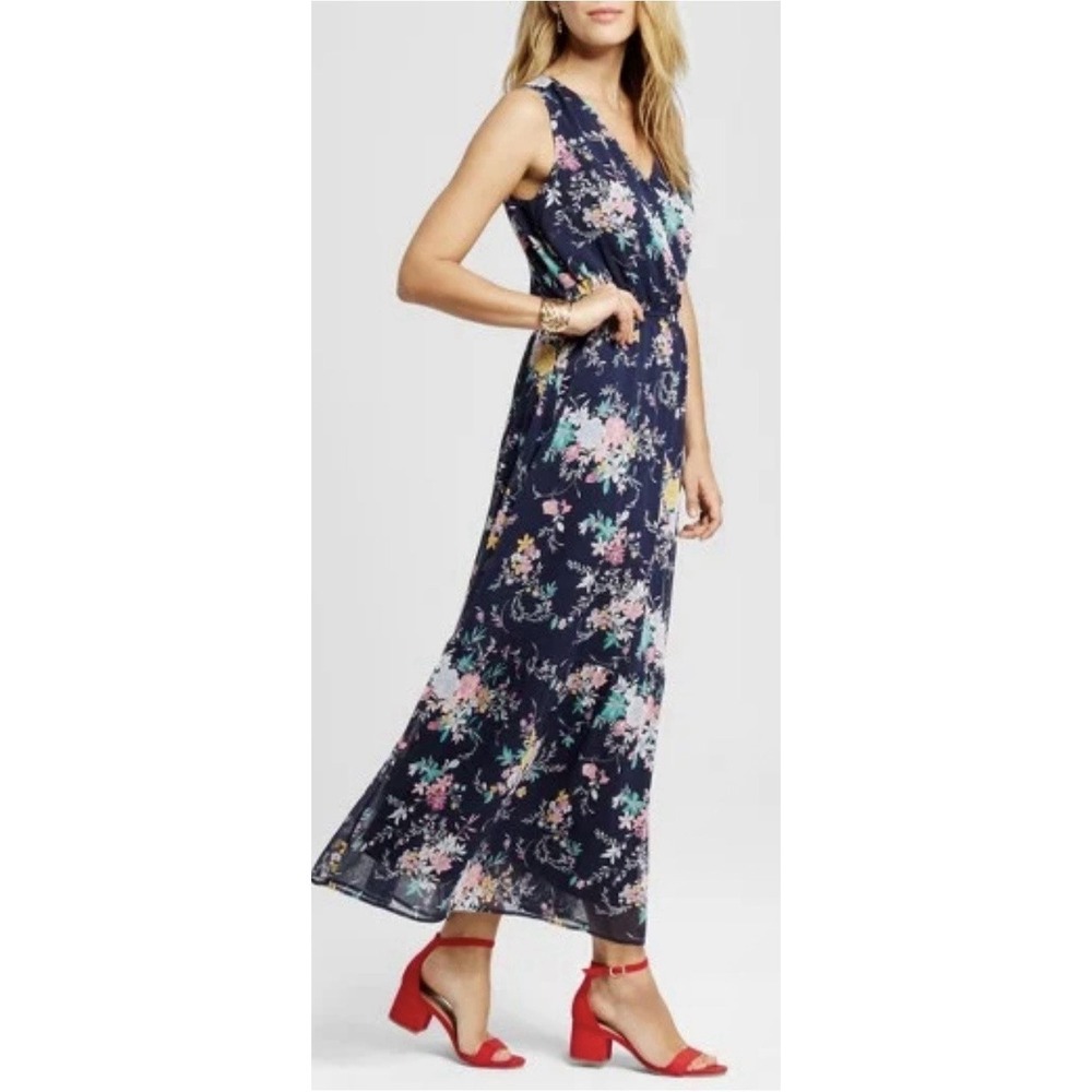 Merona Blue Flora Maxi Dress Ruffle Womens S Garden Party Romantic Fairy
